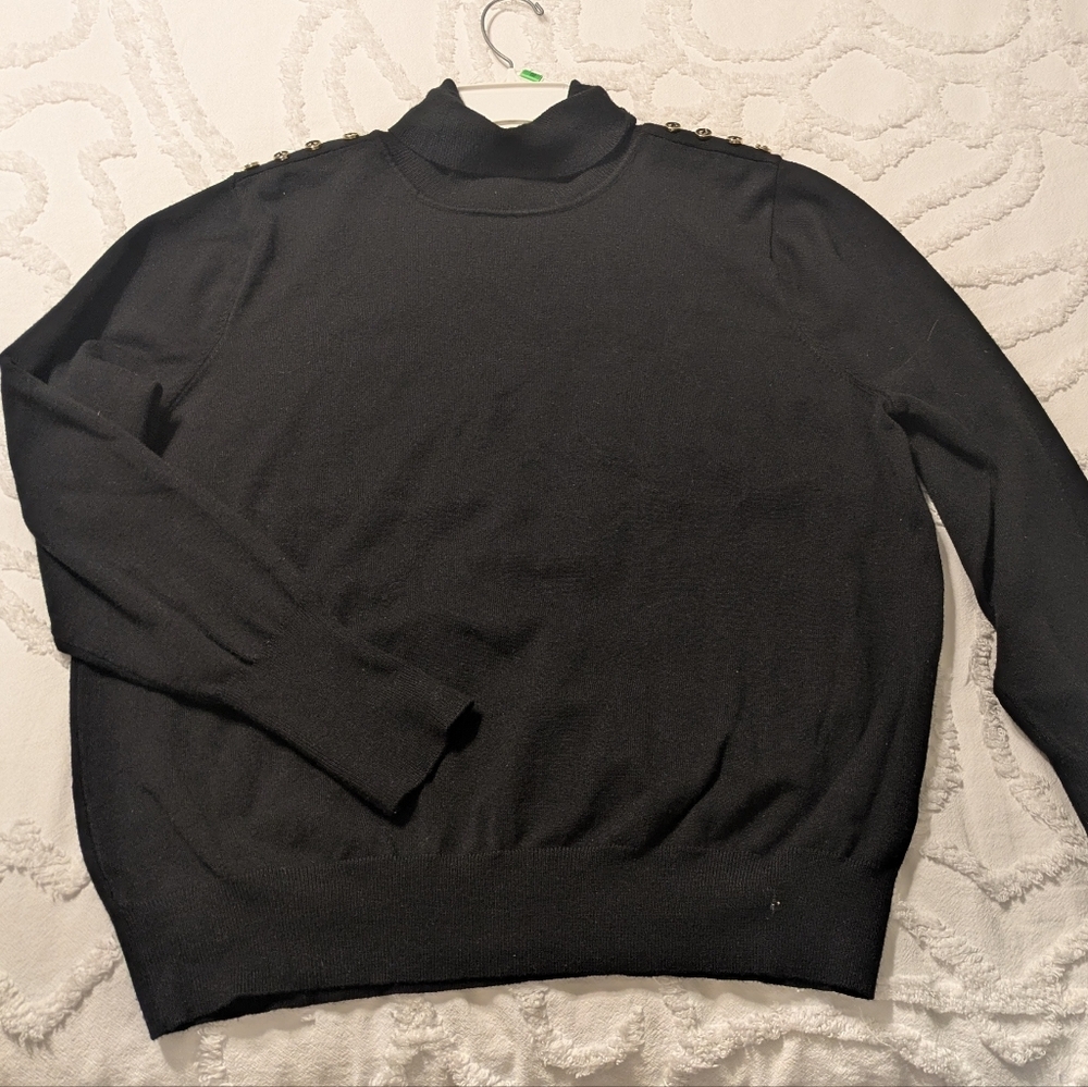 Joseph A Black Turtleneck Sweater with Shoulder Buttons